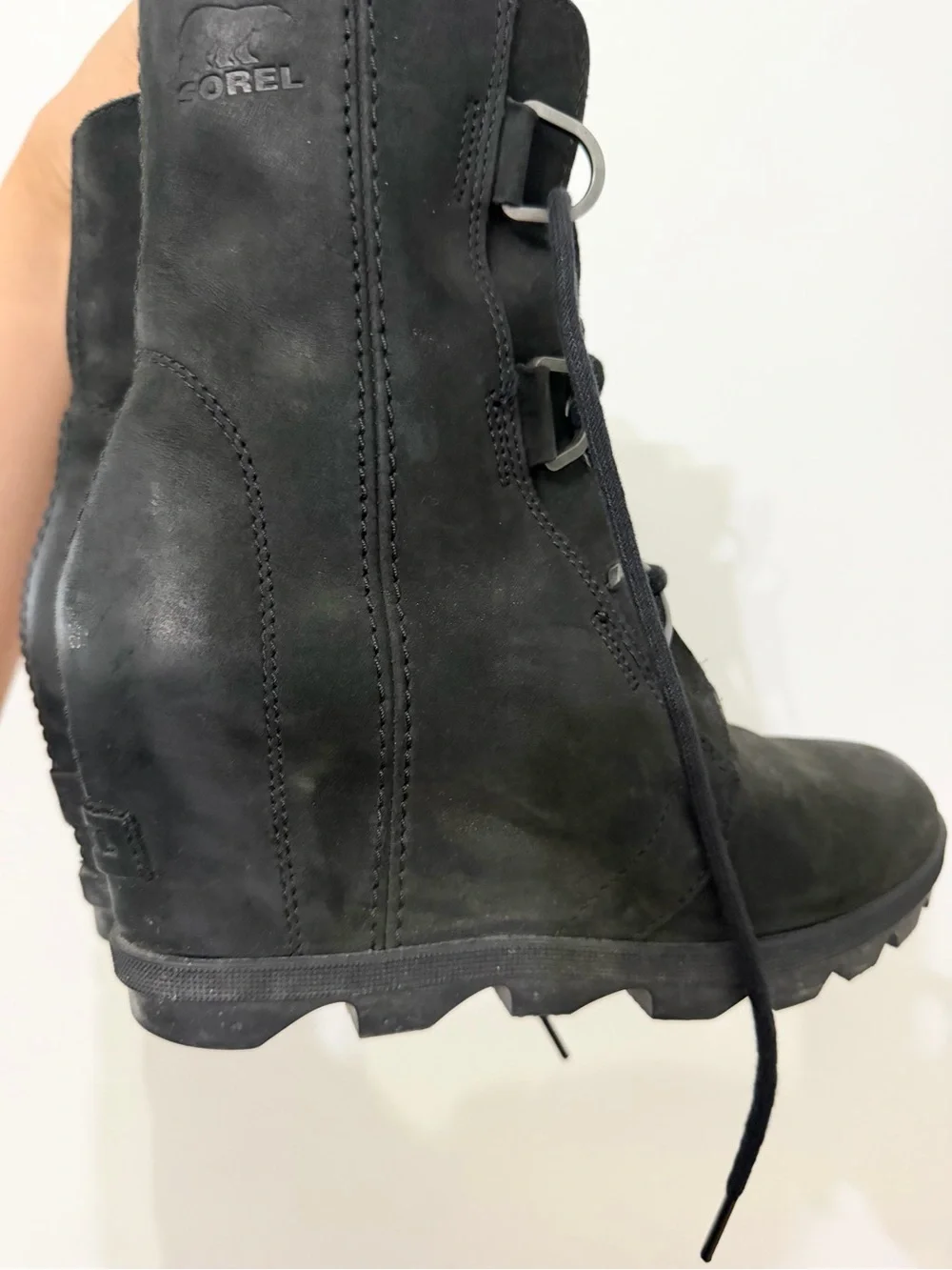 Sorel Joan of Arctic Wedge II Boot Black Women’s Combat Grunge size 7.5